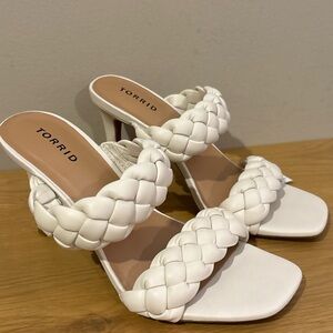 Torrid Women's White Braided Wide Width High Heel Slides Sandals Size 10